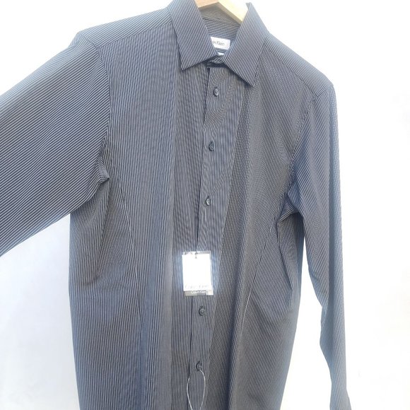 Calvin Klein Black & Grey Striped Dress Shirt - Picture 6 of 16